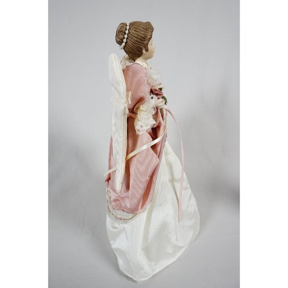 Vintage Angel Tree Topper Christmas Decoration Pink and Ivory Dress Wings NO BOX - Picture 3 of 6